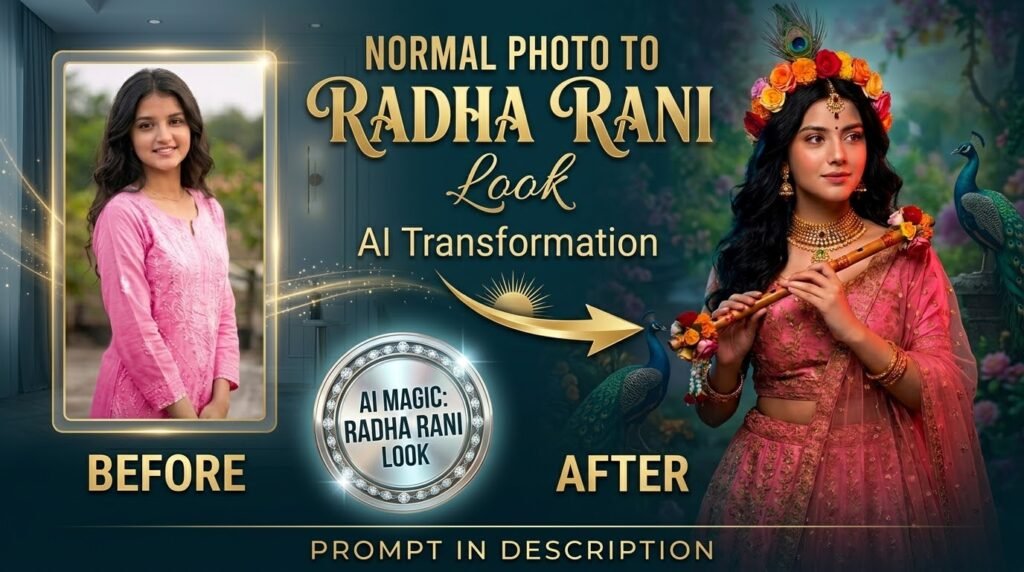 Normal Photo to Radha Rani Look AI Transformation 😍🌺 | Radha Rani Makeup & Dress AI Photo Editing | Krishna Bhakti AI Magic ✨🙏
